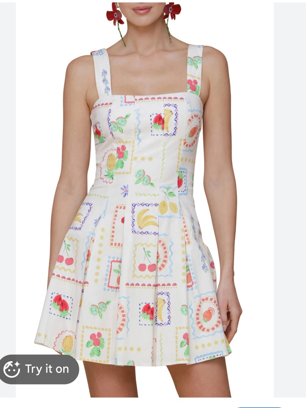 Avec Les Filles Sleeveless Dress with Colorful Fruit Print
